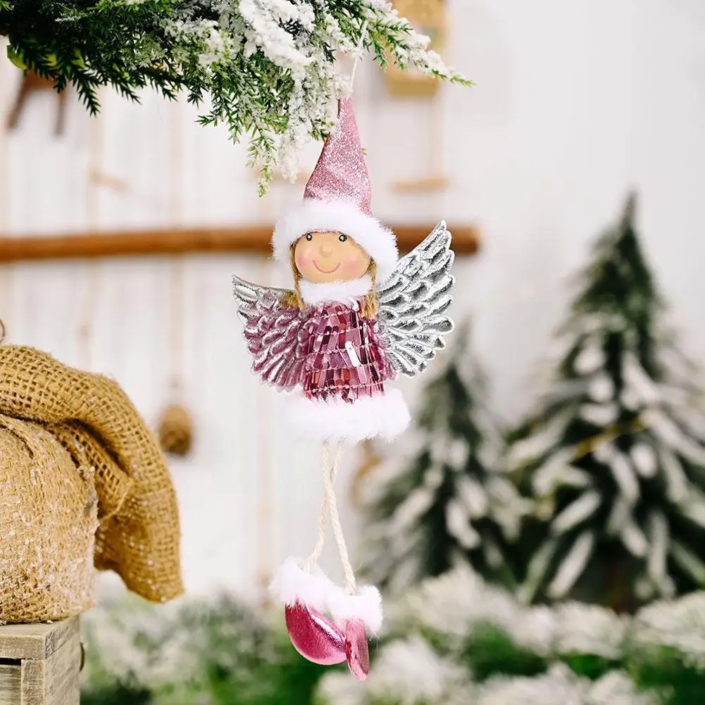 

Рождественское украшение с блестками, подвеска в виде крыла и девочки, подвесной Новый Ангел, украшение E9N5