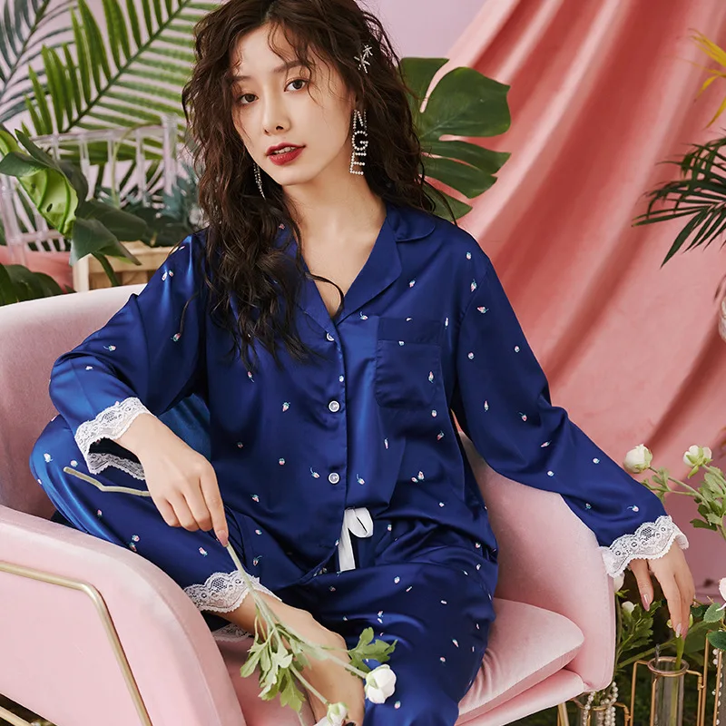 Пижама женская из натурального шелка роскошная шелковая с длинным рукавом брюки