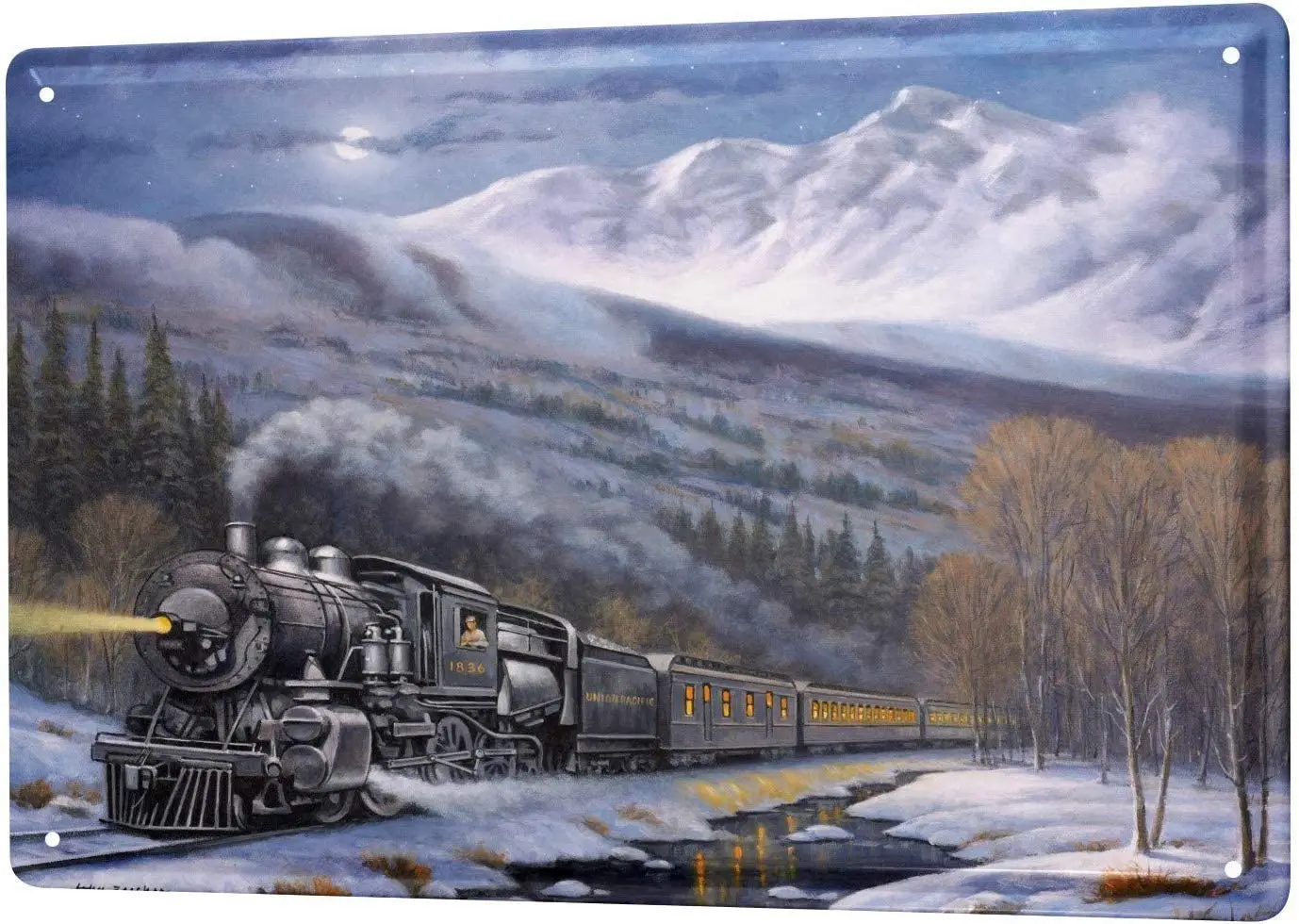 

DINGDAN Tin Sign Locomotive Traveling Snow Mountain Railway for Movie House Bar Pub Funny Wall Retro Art Sign 20 X 30