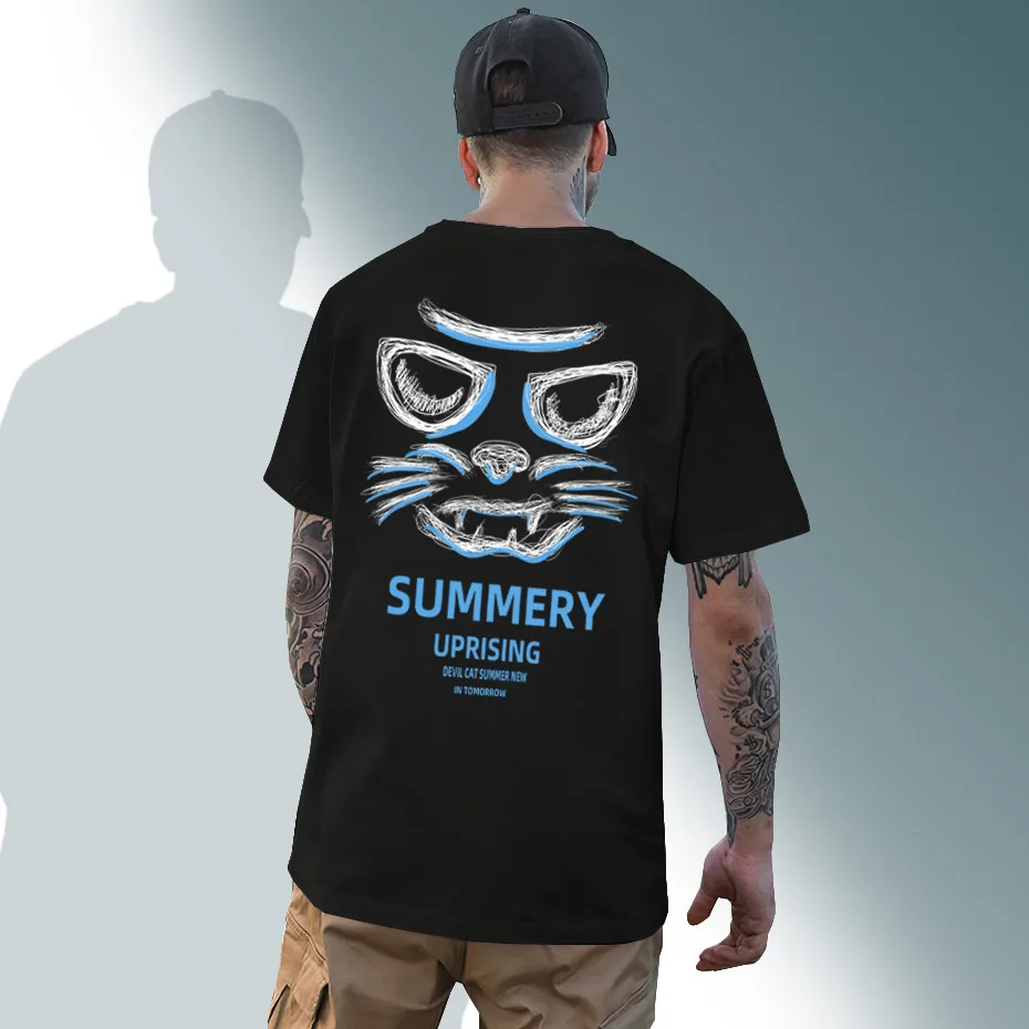 Streetwear Mens Casual Cat T Shirt Summer Men Harajuku Korean Fashion T-shirt Male Japanese Hip Hop Cotton TShirt | Мужская одежда