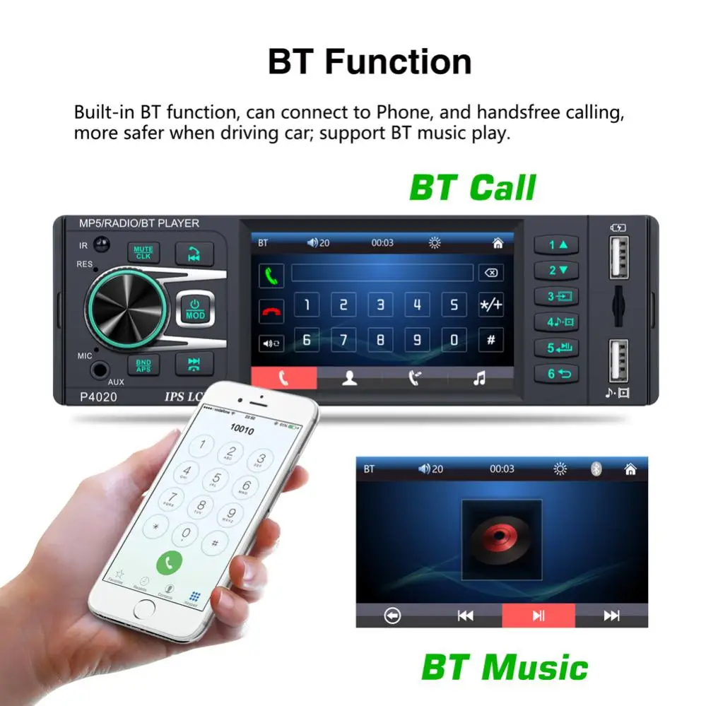 4020 12 в 3 8 дюймовый IPS емкостный 1080P Стерео MP3 / MP4 Радио FM MP5 видеоплееры с поддержкой