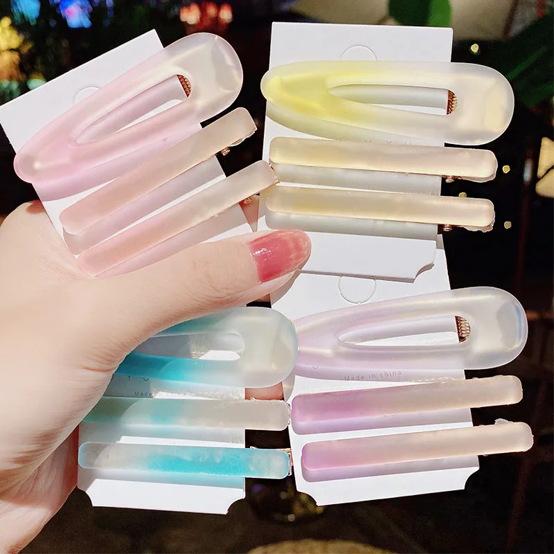 

3PCS/Set New Women Girls Cute Gradient Colors Geometric Hairpins Sweet Hair Clip Barrette Hair Ornament Fashion Hair Accessories