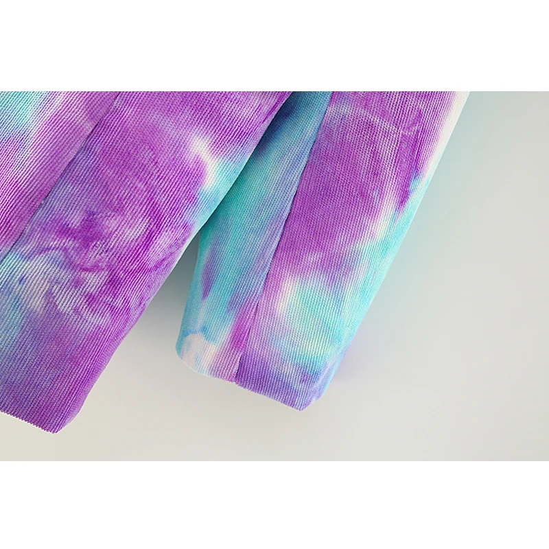 

YNZZU 2020 Autumn Tie-dye Print Purple Blazer Coat Women Notched Collar Long Sleeve Loose Female Jacket Chic Outwear A1504