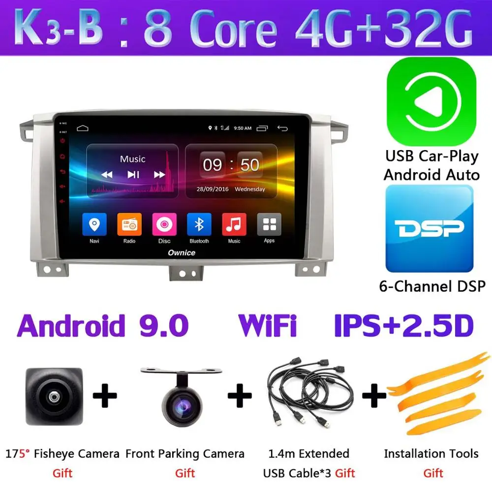K3-B-CarPlay 360 ° 4* AHD камера Android 9,0 8 ядерный 4G+ 64G gps радио CarPlay SPDIF DSP Автомобильный плеер для Toyota Land cruiser 100 GX VXR LC100 - Цвет: K3-B-CarPlay