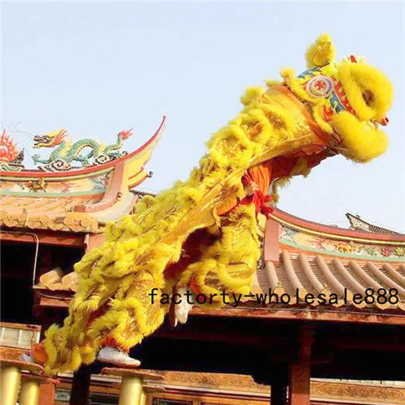 Желтый танец льва талисман костюм Китайский народный искусство шерсть Южная для