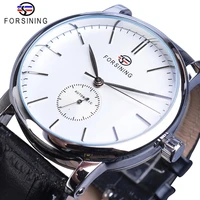 forsining men casual mechanical watches minimalism ultra thin brand new fashion genuine leather strap business sports wristwatch