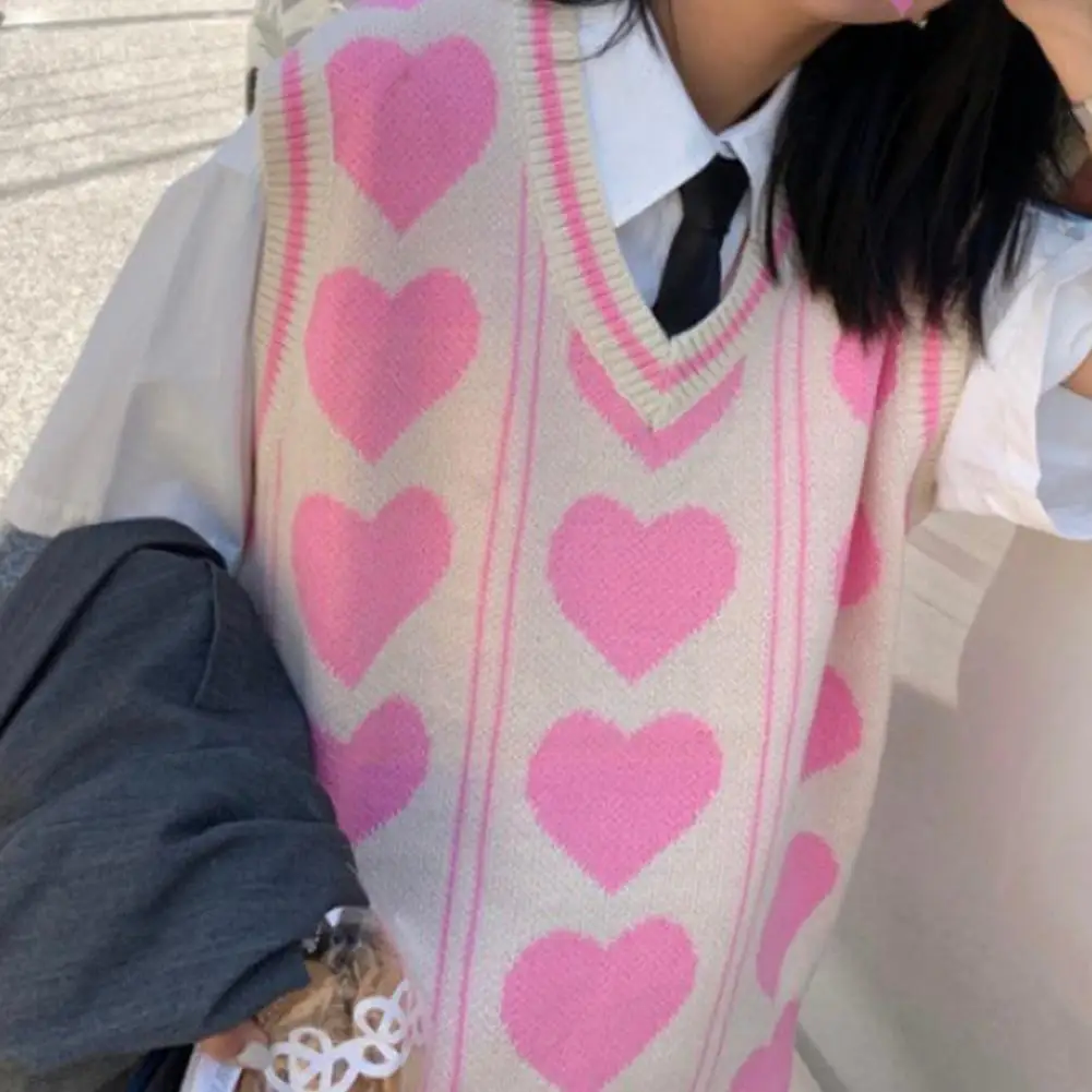 

Винтажный свитер в Корейском стиле, Свободный вязаный пуловер с V-образным вырезом, модные свитера, кардиган в стиле оверсайз с надписью Love, ...