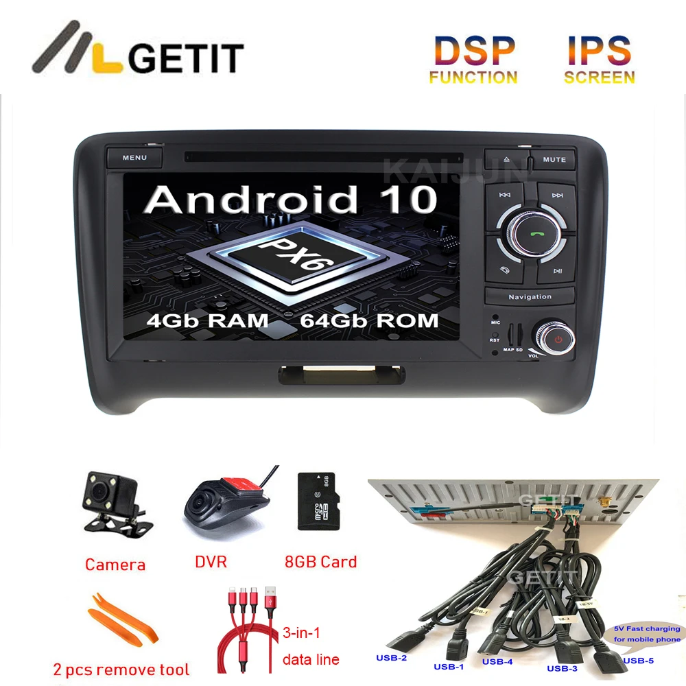 5-USB DSP Android 10 автомобильный dvd-плеер стерео Авто радио GPS для Audi TT MK2 8J с WiFi Bluetooth |