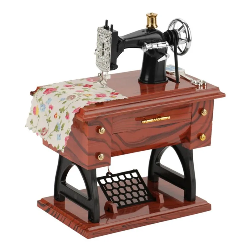 New Mini Vintage Retro Sewing Machine Shape Music Box Style Mechanical Birthday Christmas Gifts Table Home Decor dropshipping | Дом и сад