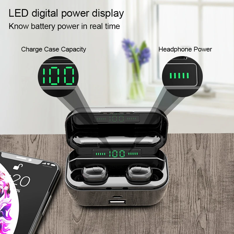 TWS G6S Wireless Headphones 8D Stereo Bluetooth 5.0 LED Display Headset Waterproof earburd 3500mAh Charging Case as Powerbank |