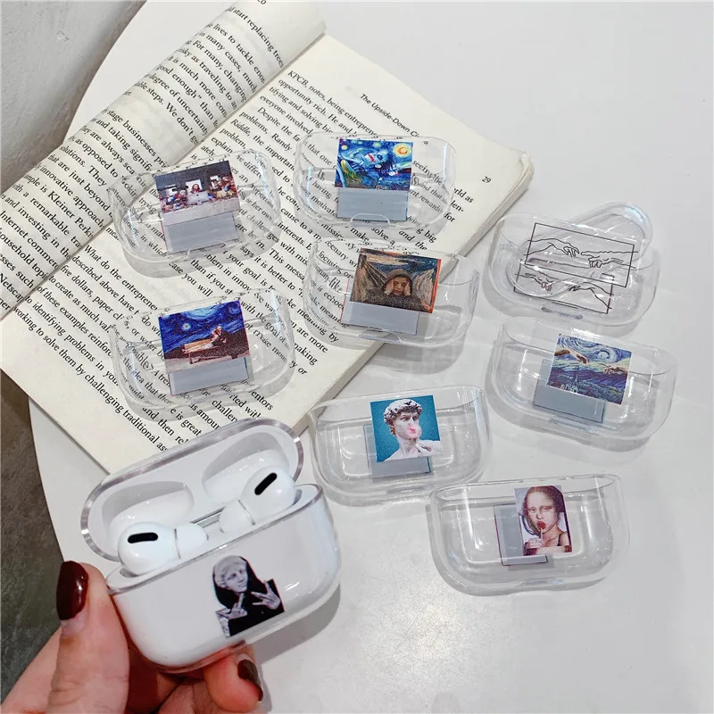 Чехол для Apple Airpods Pro с забавным художественным портретом прозрачный милый