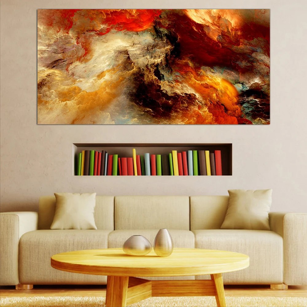 

Abstract Red Yellow Cloud Painting Modern Wall Art Print Unreal Picture Artwork on Canvas for Office Decorations