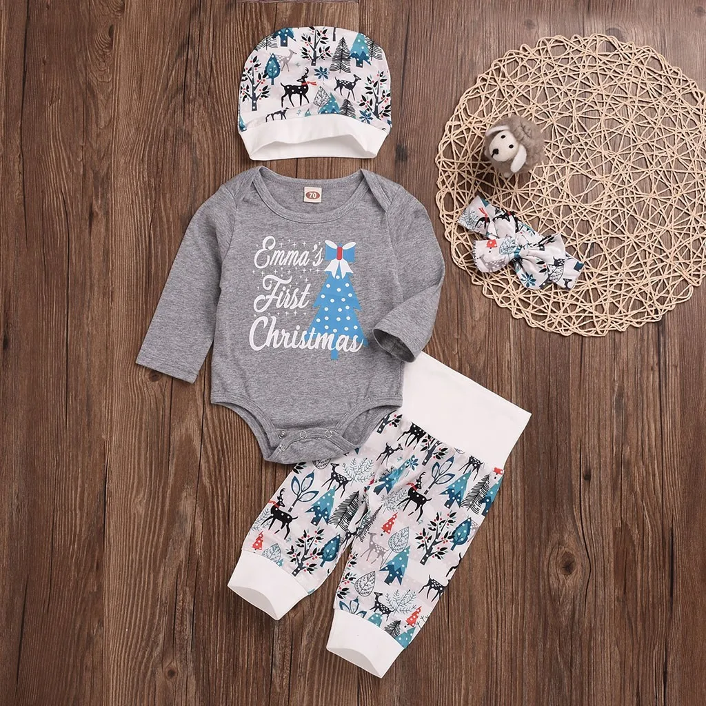 Одежда для новорожденных зимний детский Рождественский комбинезон + брюки шапка