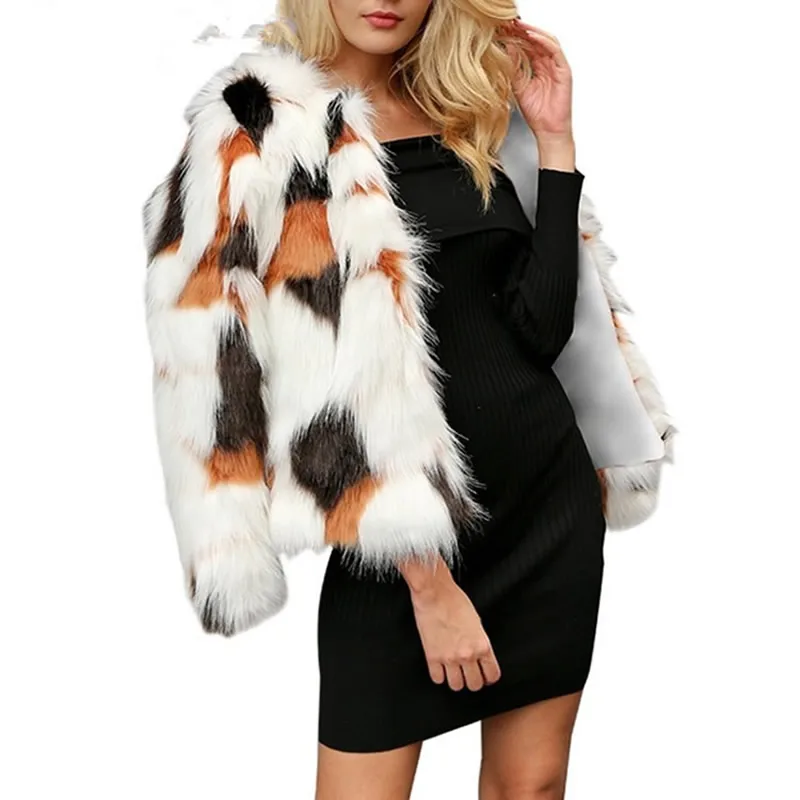 Пушистое меховое пальто для женщин пушистое теплое с длинным рукавом