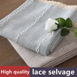 high quality plain cotton Linen Table cloth lace selvage embroider
Thick Rectangular hotel Wedding Dining Table Cover Cloth