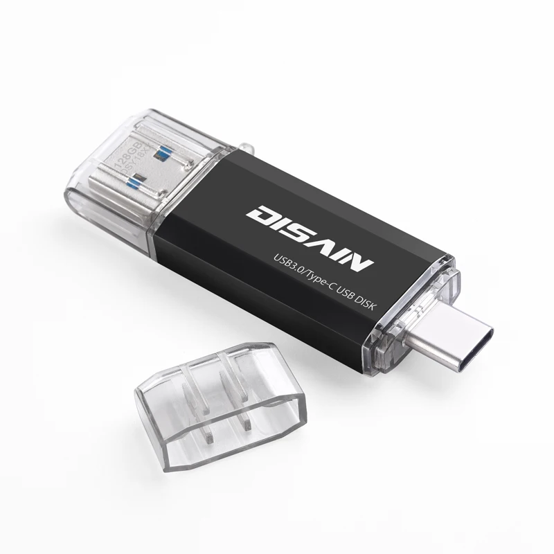 Черный USB C двойной флэш-накопитель, DISAIN Тип C внешняя карта памяти USB 3,0 накопитель для Android, ПК, смартфона, Macbook pendrive - Цвет: Черный