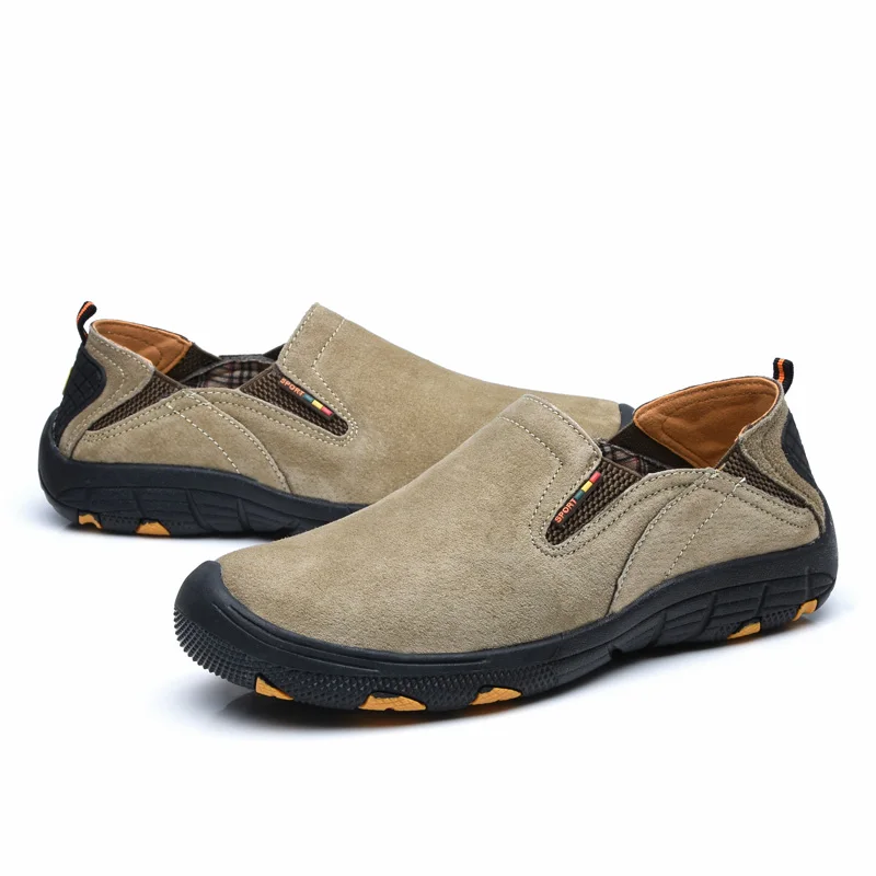 

Genuine Leather Men Hiking Shoes Vintage Outdoor Trekking Moutain Shoes Soft Bottom Four Season Slip-on Driving Shoes Big 38-48
