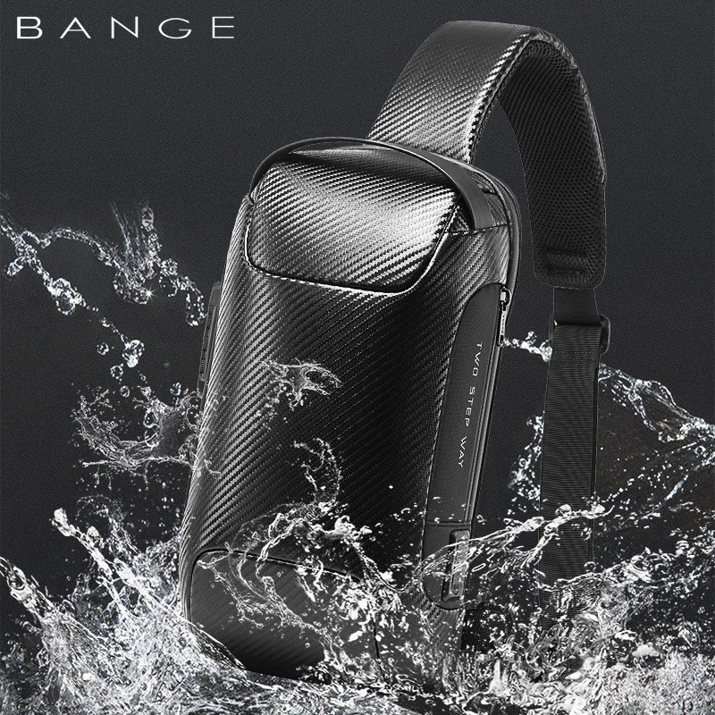 bange upgraded men waterproof multifunction carbon fiber pattern crossbody bag usb sling shoulder bags messenger chest bag pack free global shipping