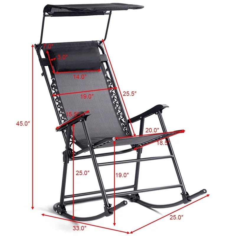 

Zero Gravity Folding Rocker Porch Rocking Chair Solid Steel Construction Sunshade Canopy Garden Chair Weather Resistant Fabric