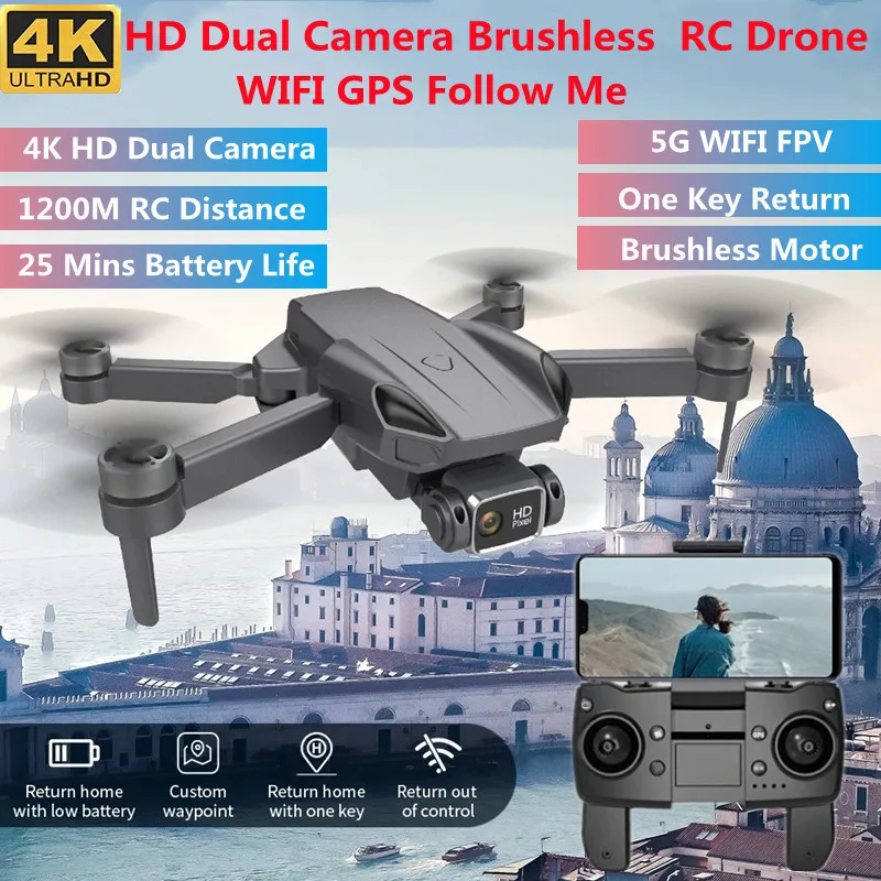 

GPS Optical Flow Dual Positioning Brushless Wifi FPV RC Drone 4K ESC Dual Camera 1.2KM 25Mins GPS Follow Me Return RC Quadcopter