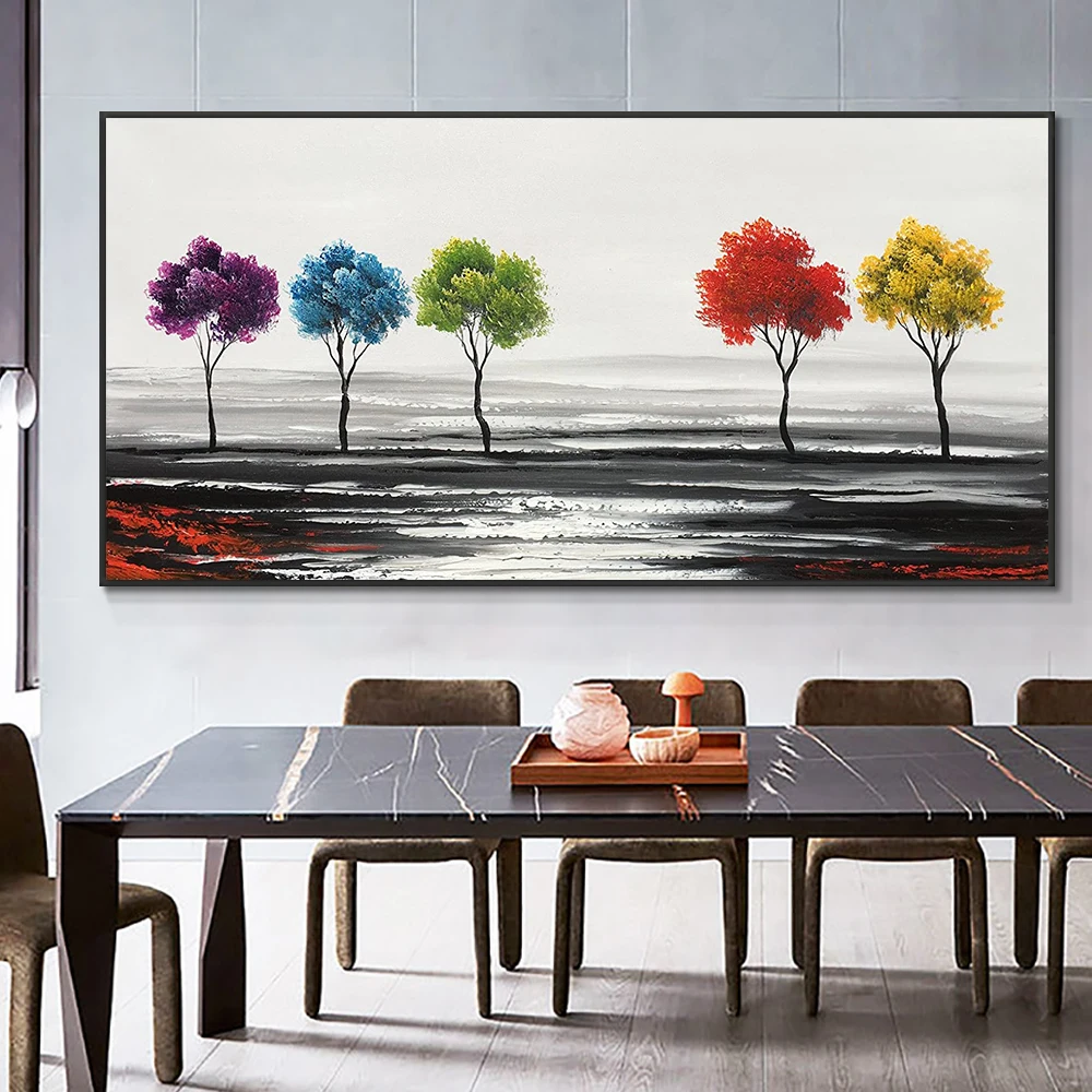Абстрактный красочный деревья картина 100% ручная роспись маслом женские