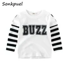 Детские топы, футболки в полоску с длинным рукавом для мальчиков, осенне-зимний свитшот для детей, повседневные футболки для девочек, белые спортивные футболки