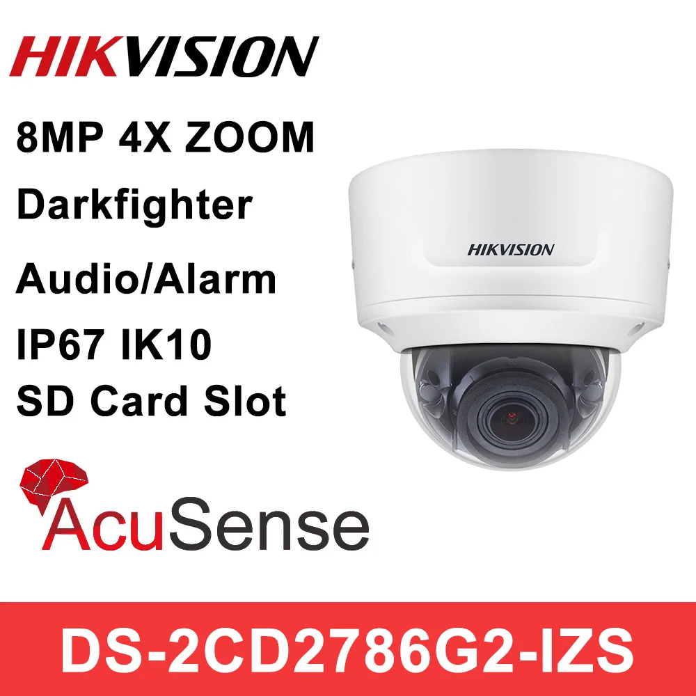 

IP-камера Hikvision, 8 Мп, 4K, стандартная камера безопасности, 4-кратный зум, SD-карта, POE, наружная купольная камера видеонаблюдения