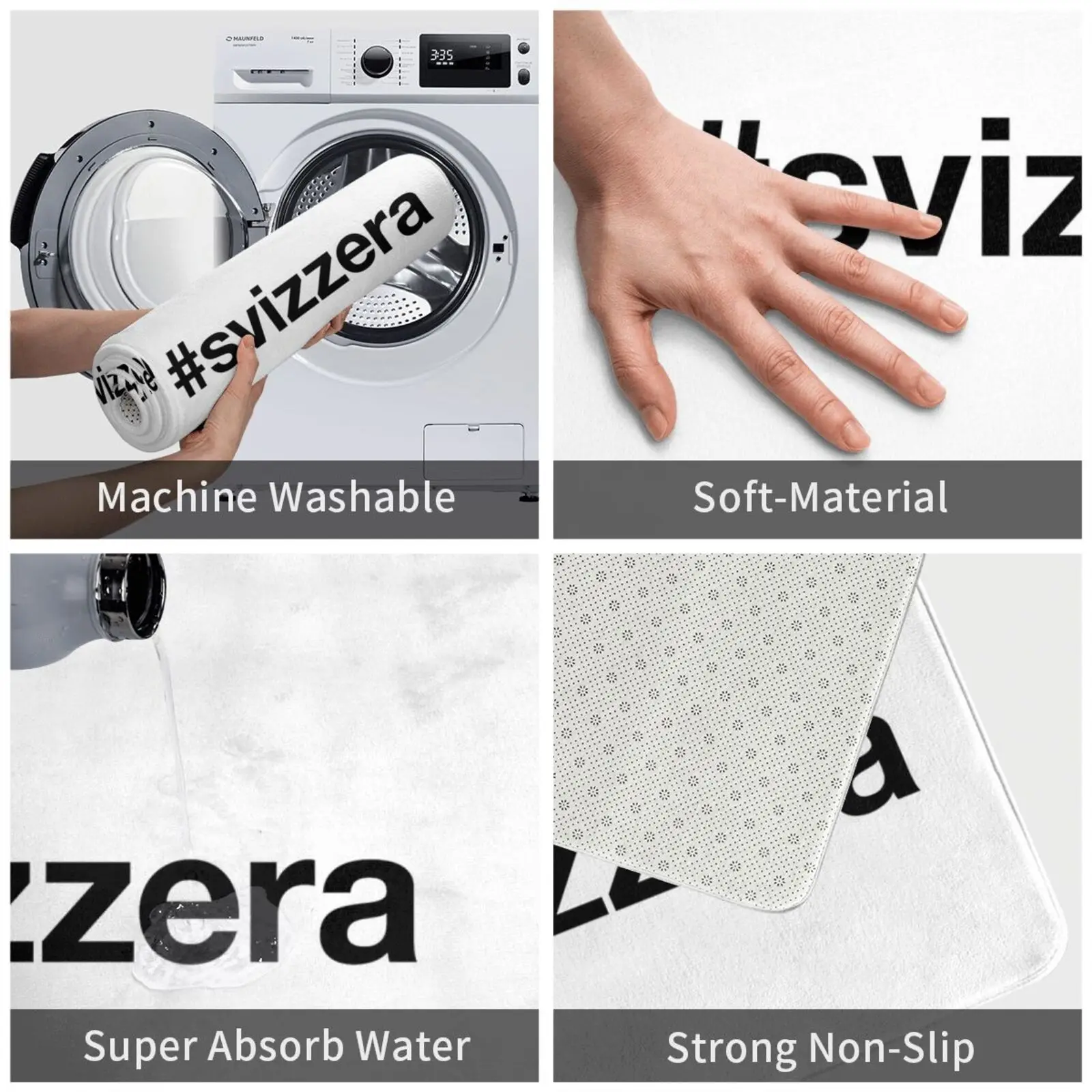 Коврик с надписью Svizzera tag Мягкий Нескользящий ковер Базельский серый