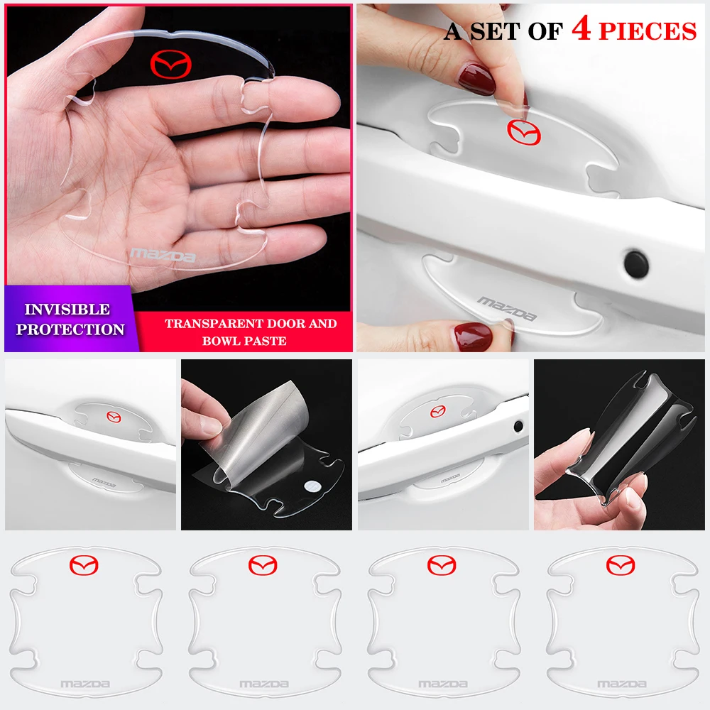 

4PCS Car Sticker Car Door Handle Bowl Scratches Protective Transparent Protector Sticker for Mazda Axela 2 3 MS 6 CX-5 CX-4 CX3