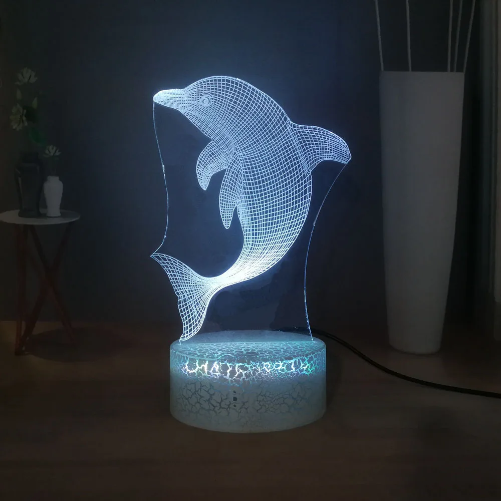 Улыбающиеся ангел животных настольная лампа Дельфин океан 3D USB сенсорный