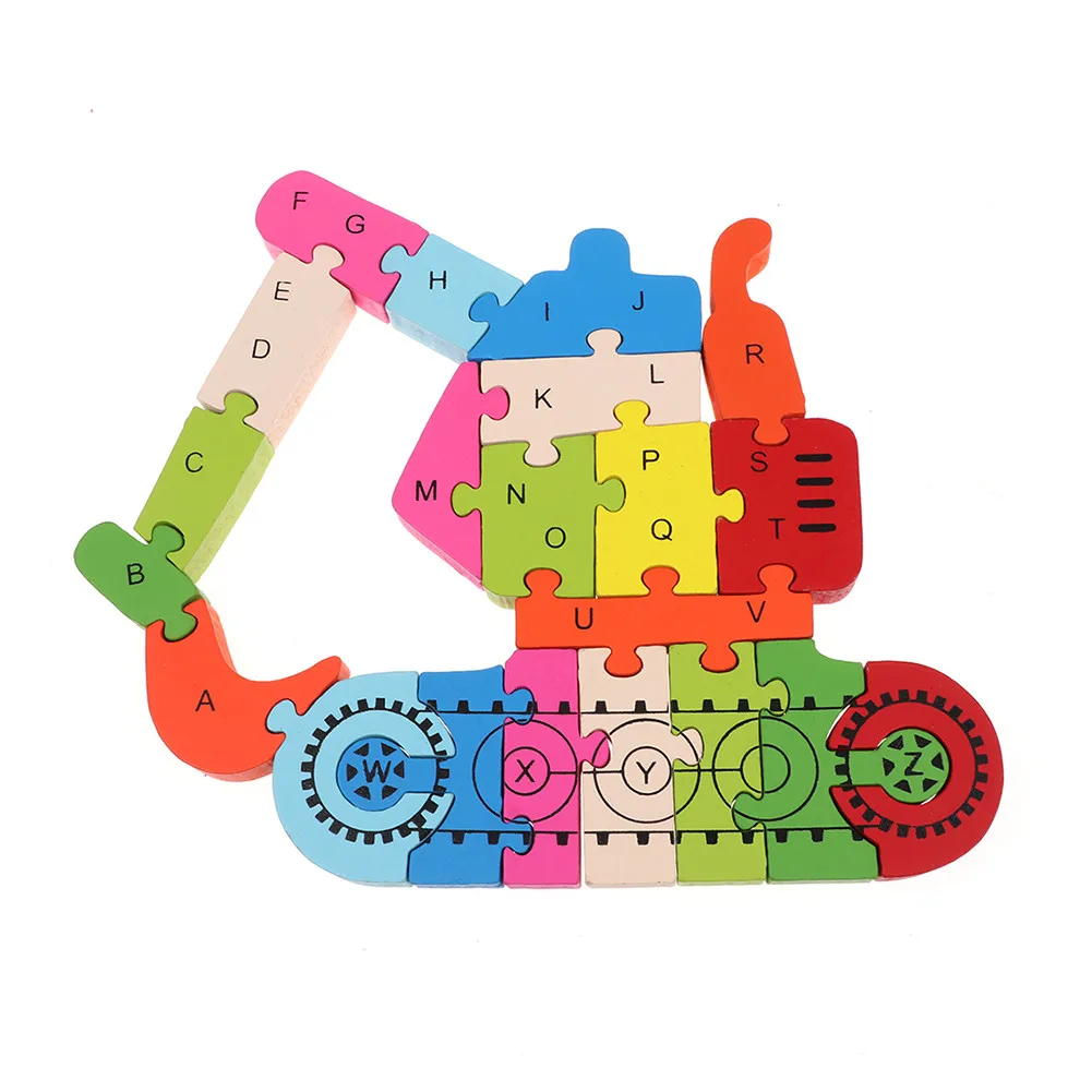 Excavating machinery 18 маленьких детей, деревянные игрушки, алфавит, количество, здание, головоломка, форма змеи, смешная цифровая игра-головоломка, развивающие игрушки - Цвет: Excavating machinery