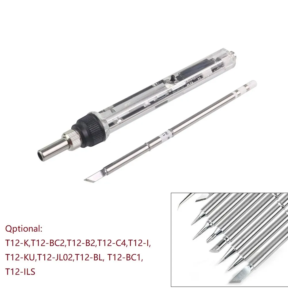 

Электрический мини-паяльник T12, 75 Вт, 200 ~ 480 ℃, регулируемая температура, с цифровым OLED дисплеем, с прозрачной ручкой в корпусе