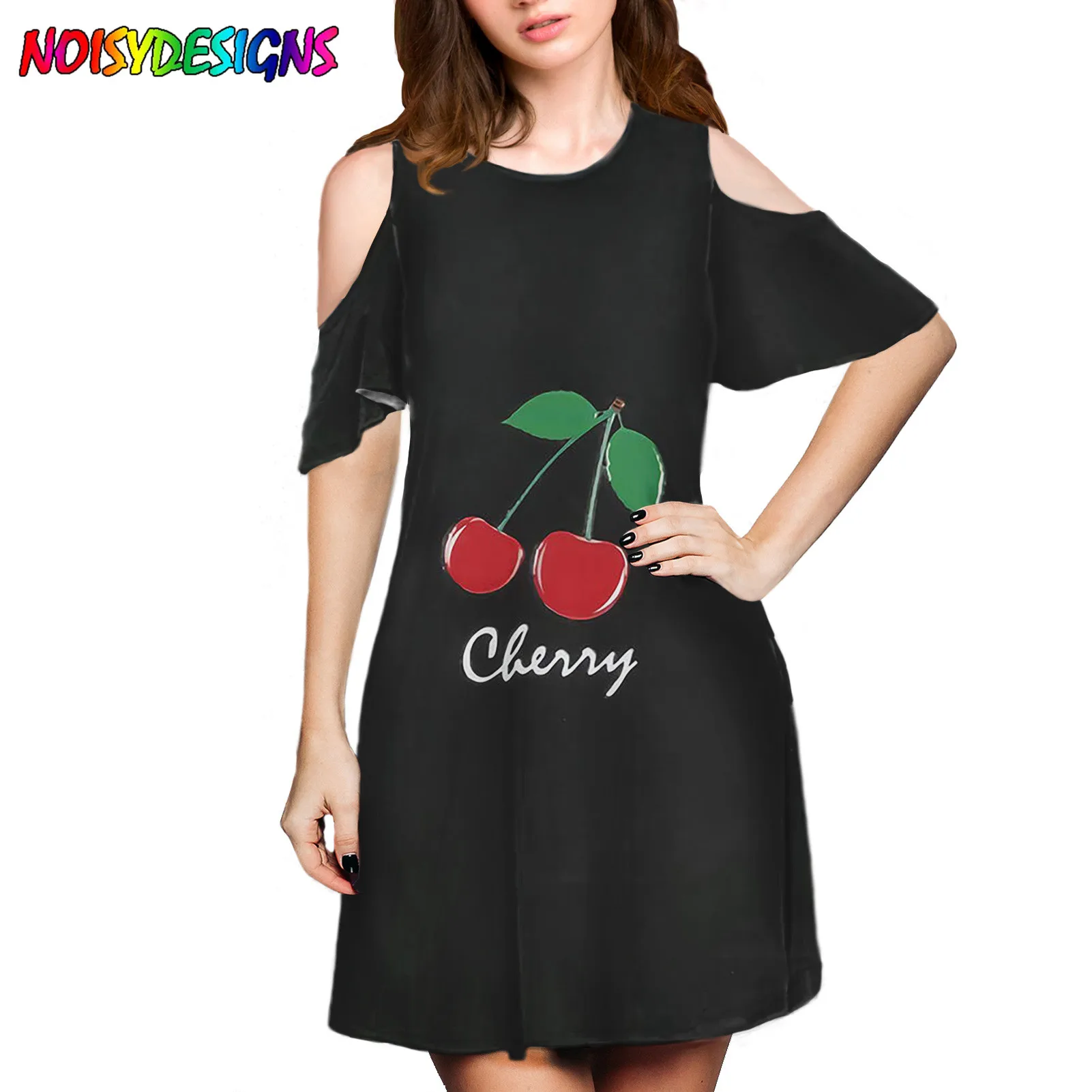 NOISYDESIGNS летние женские повседневные свободные платья принтом красных вишен
