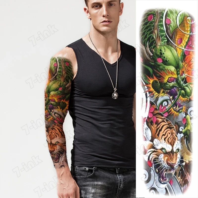 

Waterproof Temporary Tattoo Sticker Full Arm Large Skull Old School Tatoo Stickers Flash Fake Tattoos for Men Women