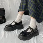 Туфли в стиле Лолиты, из искусственной кожи, водонепроницаемые, черные
