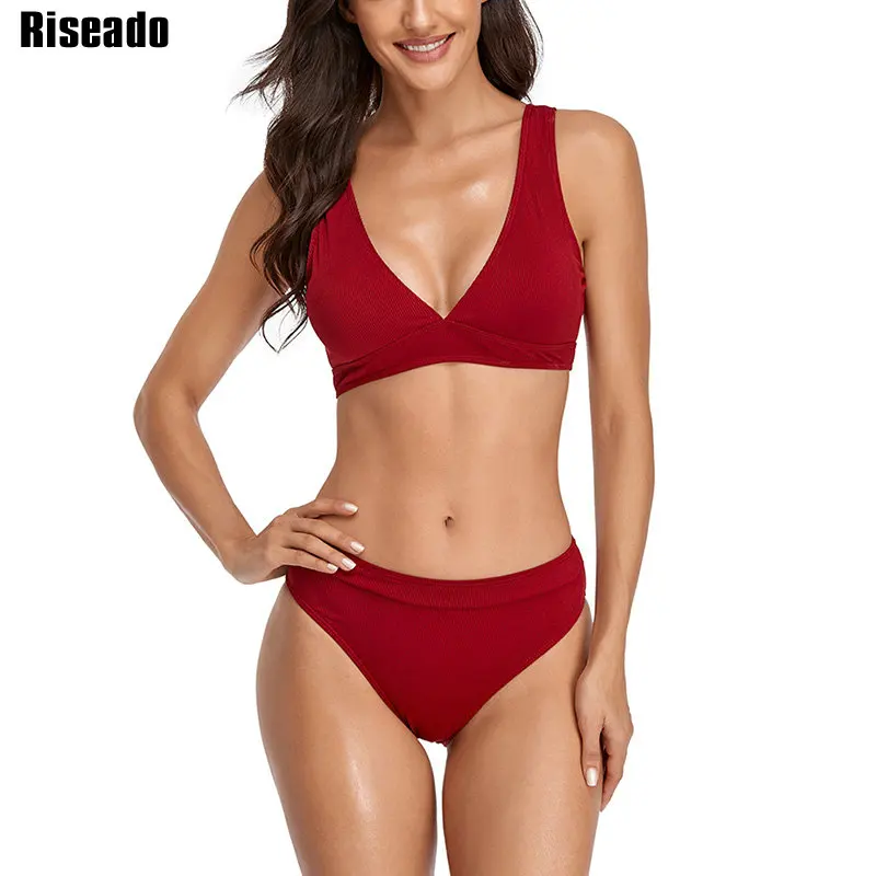 

Riseado Sexy Bikinis 2021 Swimsuit Swimwear Women Push Up Brazilian Bikini V-neck Bathing Suit Ribbed Beachwear Summer Biquini