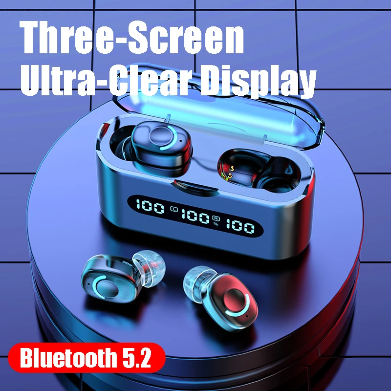 

2021 New Bluetooth 5.2 Earphone 2200mah Charge Case Wireless Waterproof Digital Display Headphone Noise Reduction Sports Headset