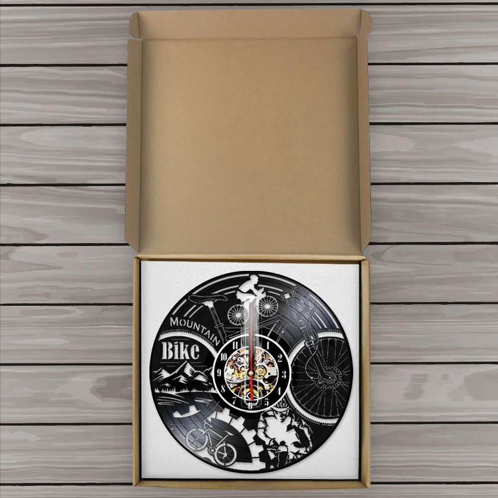Виниловые настенные часы для горного велосипеда черные ретро домашнего декора