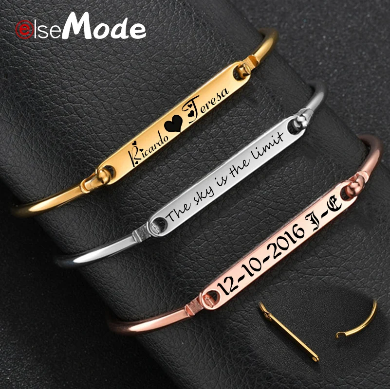 Простой браслет ELSEMODE из нержавеющей стали 316L с гравировкой имени для женщин