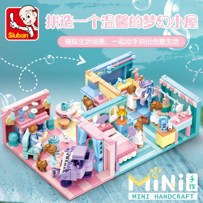 

660PCS SLuban Assembled Building Blocks 0757 Children's Bedroom Model Mini Hand-made 6 In 1 Room Play House Toy Gift