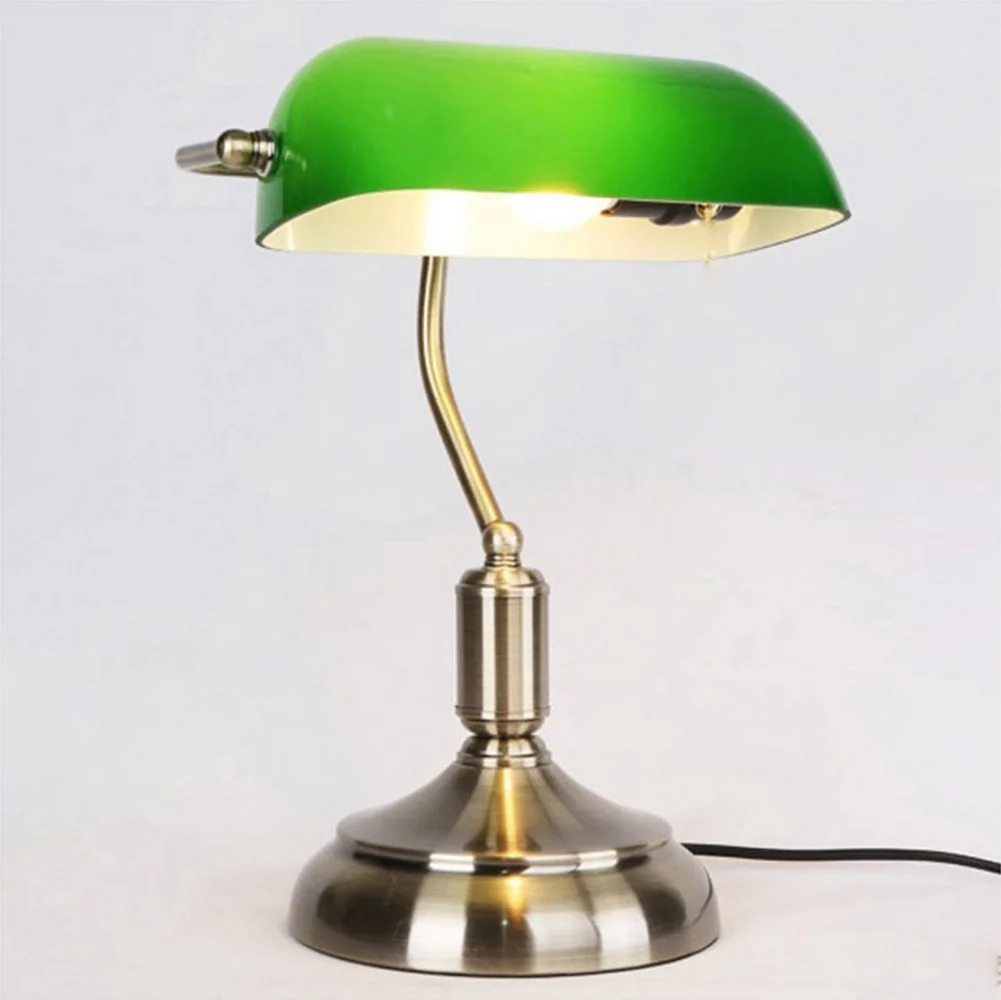 Vintage banker lamp table lamp E27 with switch Green glass lampshade cover desk lights for bedroom study home reading WJ10