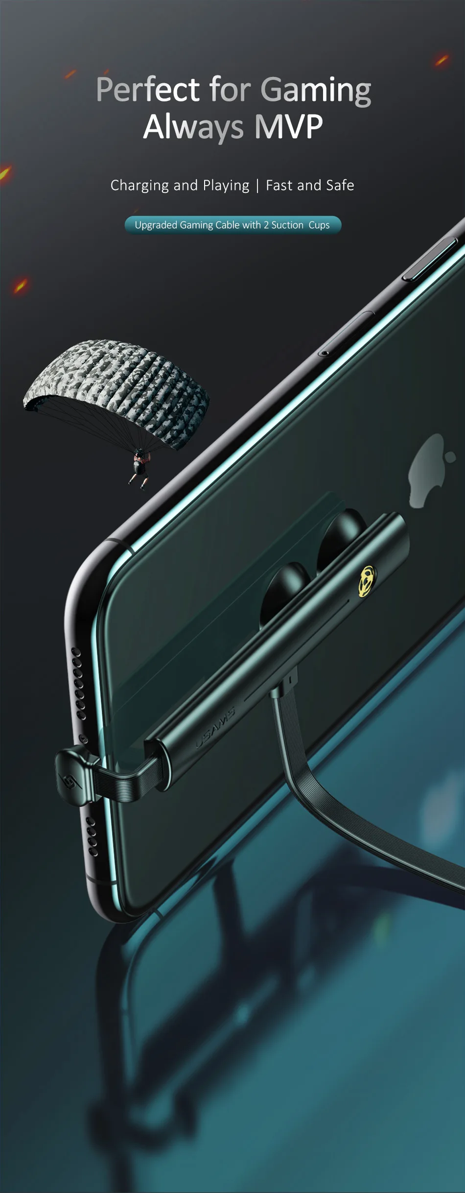 USAMS USB кабель для iPhone X 8 7 6 Micro type C кабель игровой Кабель Micro-USB провод присоски USB кабель для Xiami 9 samsung S9 S8