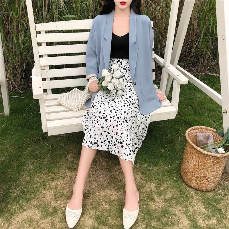 Корейский женский однобортный Повседневный осенне-весенний блейзер с длинным