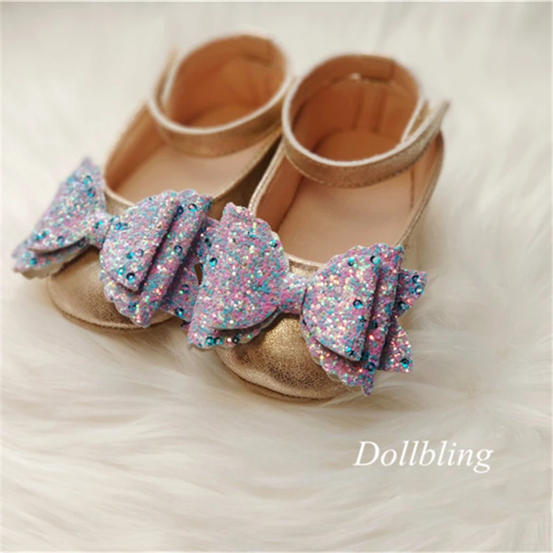 Новинка блестящие Лавандовые туфли Dollbling для маленьких девочек с бантом мисс
