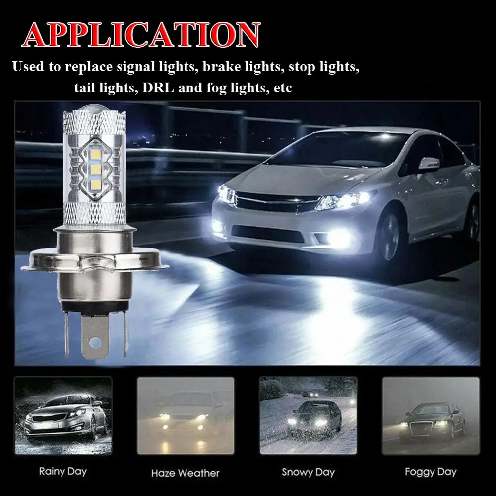 OLOMM 2 шт. H4 9003 HB2 Автомобильный светодиодный головной светильник 80 Вт туман s Conversion