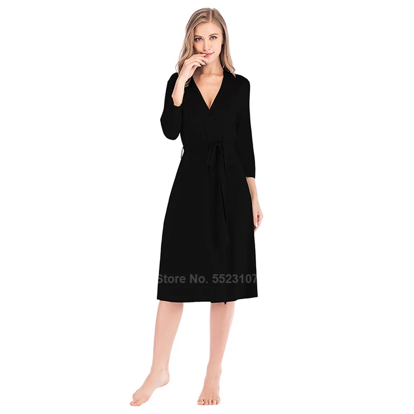 

Bridesmaid Robes Cotton Breathable Gown for Women Loose Style V-neck Lounge Three Quarter Sleeve Sleepwear Bathing Robe