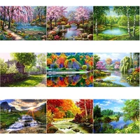 diy landscape lake 5d painting with tree diamond mosaic full square round drill embroidery cross stitch handmade artwork gift