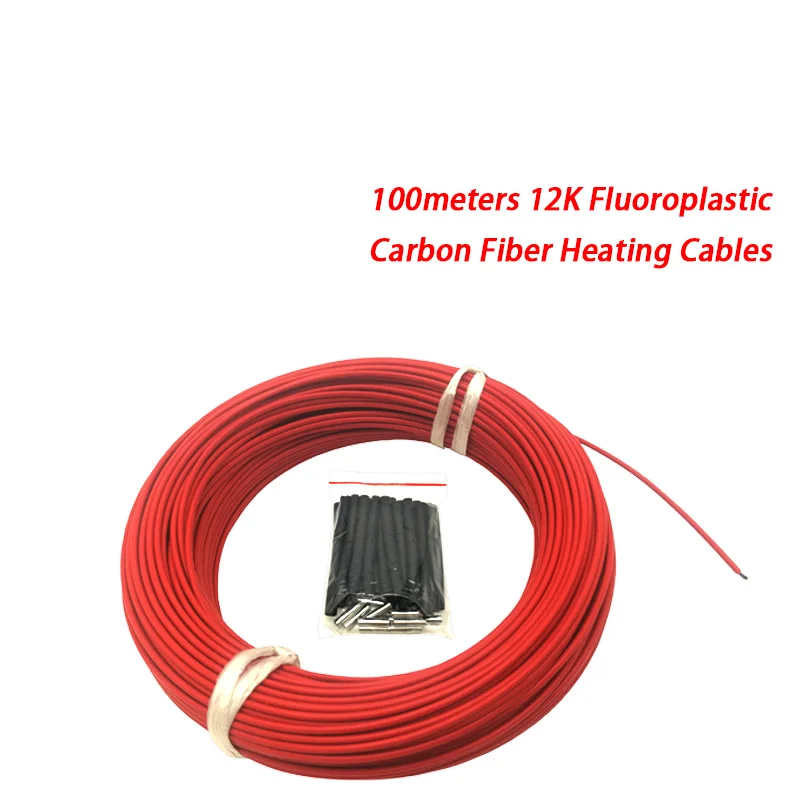 100m cable 100 м 12 к фторопласт с термостатом может быть отправлен из России Красный Инфракрасный углеродный волоконный теплый пол нагревательный кабель Minco Heat - Цвет: 100m cable
