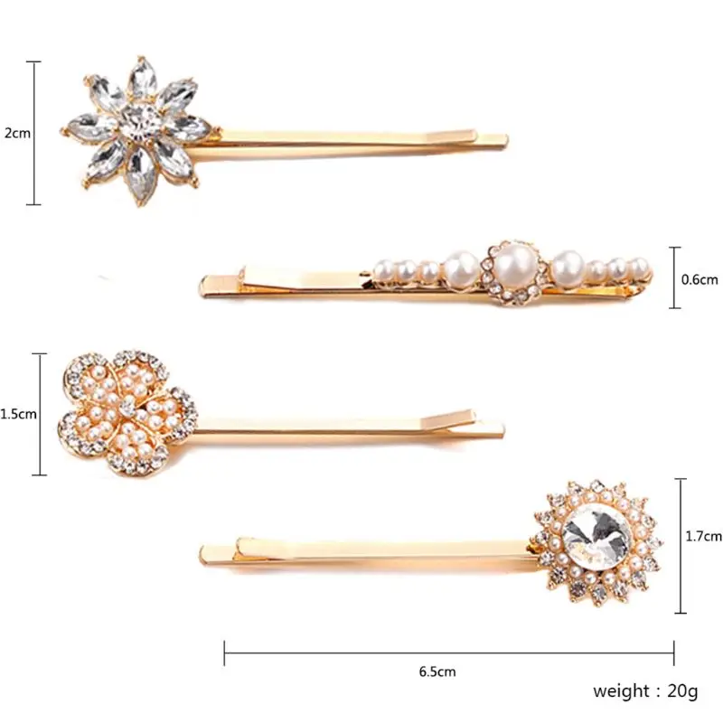

4Pcs/Set European Vintage Alloy Hairpin Ladies Imitation Pearl Rhinestone Flower Sun Hair Clip Colored Jewelry Wedding Barrettes