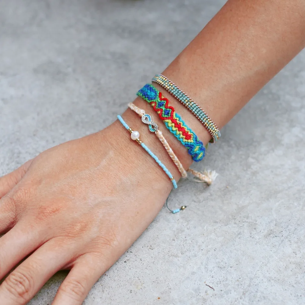 Браслет kelitch ювелирный ручной работы плетеный веревочный браслет регулируемый в виде ракушки жемчужный Плетеный, с бусинами очаровательный браслет дружбы 3 шт./набор
